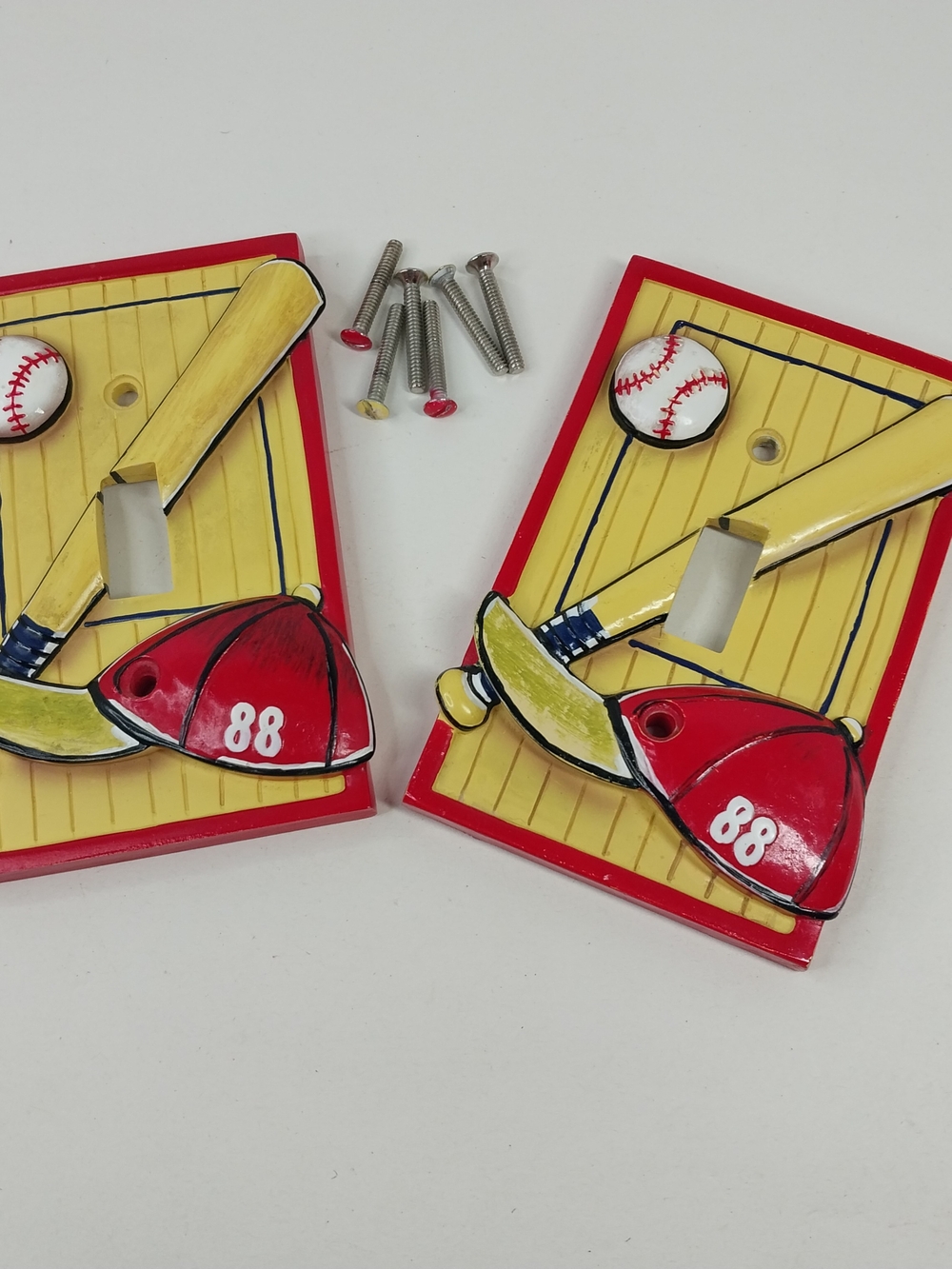 Vtg Border Unlimited 2 Baseball Themed 3D Light Stitch Covers Y2K Kids Nostalgia